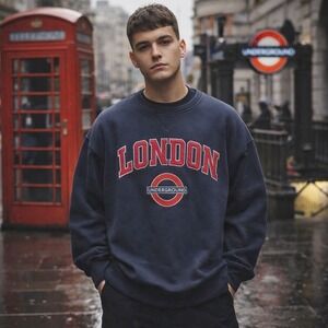 Official London Underground Sweatshirt Mens Large Navy Blue Roundel TFL Licensed